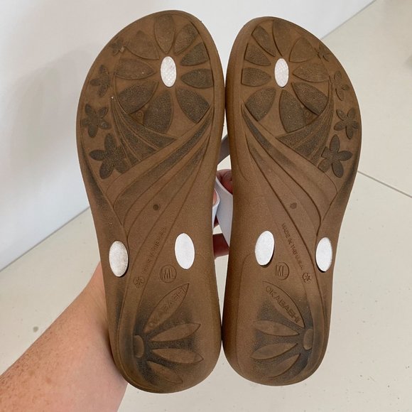 Okabashi Womens ML (US 8-9) Breeze Flip Flops Toffee White Comfortable USA Made - Picture 7 of 8